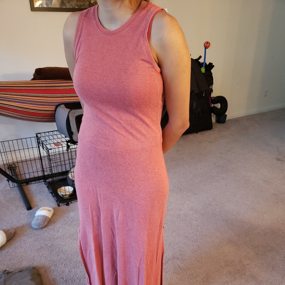 Outerknown 100% cotton pink maxi slit tank dress